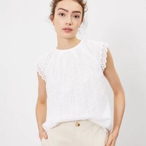 Loft Eyelet Ruffle Sleeve Shell Top, White, XS